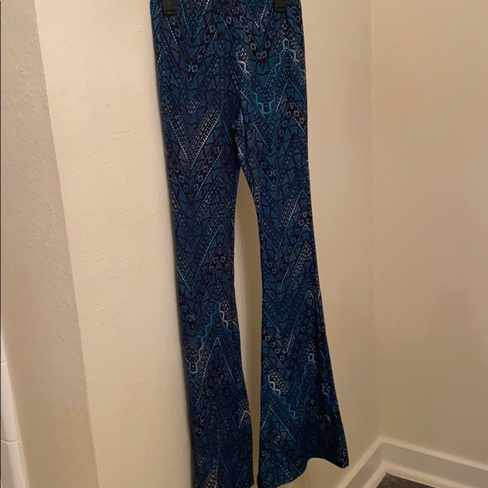 Blue Stretchy Tribal Flare Pants